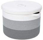 20" x 20" x 15" Large Cotton Rope Storage Basket with Lid, Light Grey/Grey
