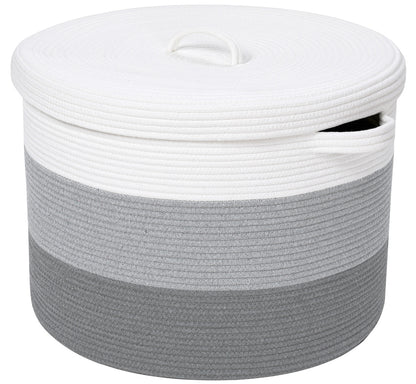 20" x 20" x 15" Large Cotton Rope Storage Basket with Lid, Light Grey/Grey