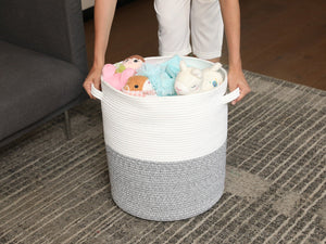 16" x 16" x 18" Extra Large Storage Basket with Lid, Cotton Rope Storage Baskets, Laundry Hamper, Toy Bin, Large Basket Grey Mix with Cover