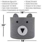 18" x 15" Bear Animal Cotton Rope Storage Basket, Grey