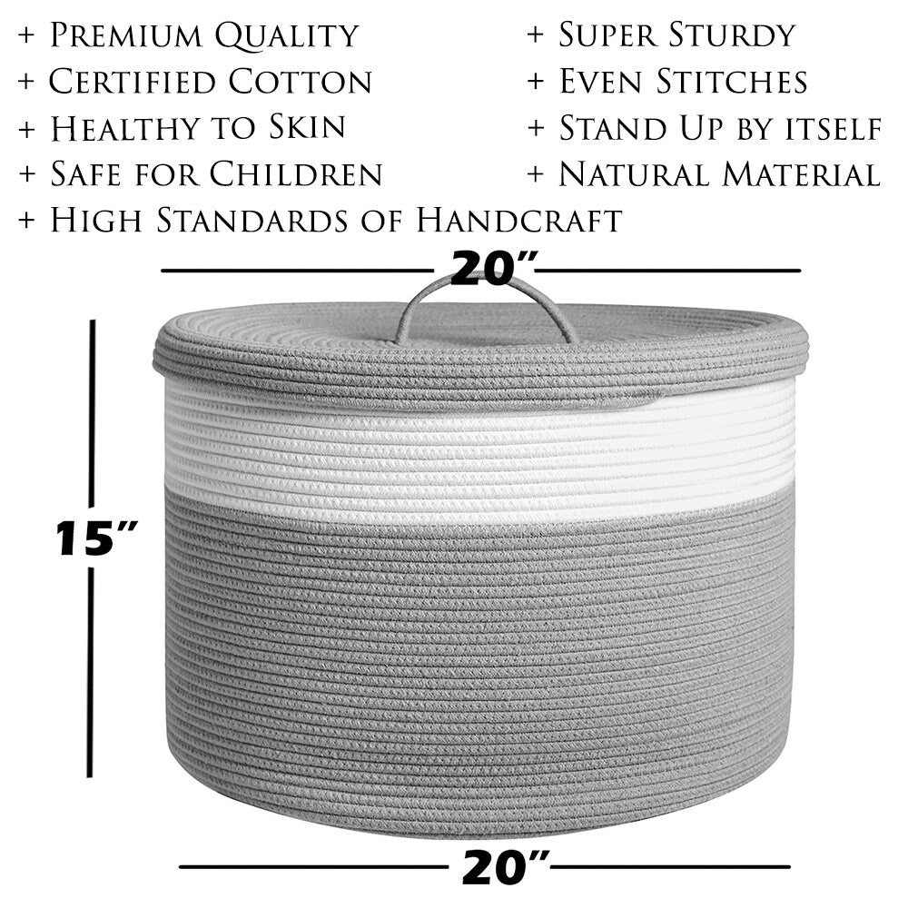 20 x 20 x 15 Extra Large Storage Basket with Lid, Cotton Rope Stora –  Cottonphant